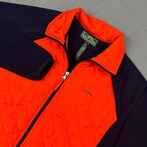 Lauren Ralph Lauren Quilted Fleece Jacket Womens Large Lightweight Orange/Blue